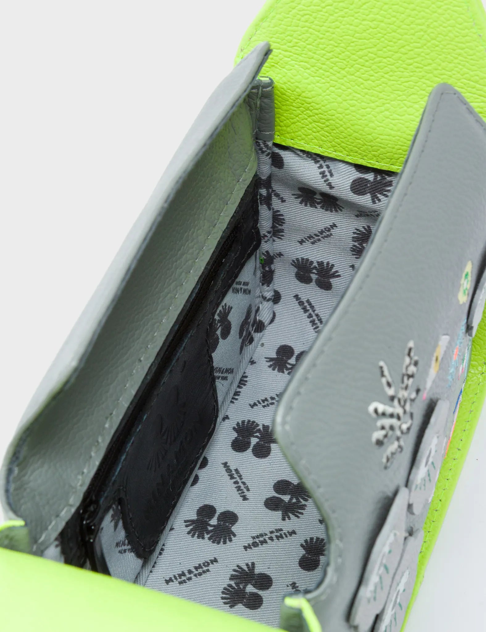 Benji Micro Crossbody Sharp Green and Gray Leather Bag - Floralia Embroidery - Inside View