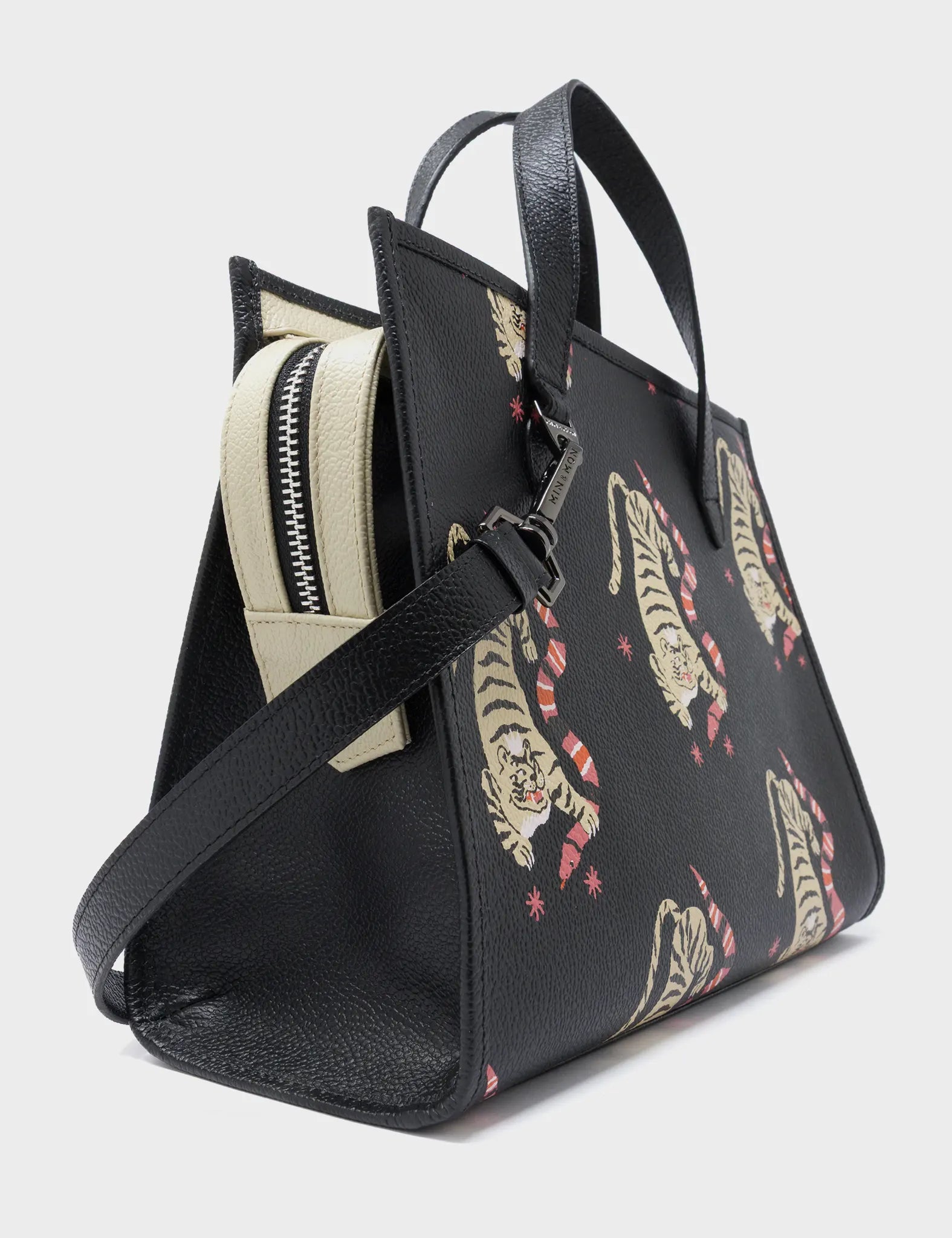 Simon Black Leather Medium Handbag - Creatures of the Future Design - Side