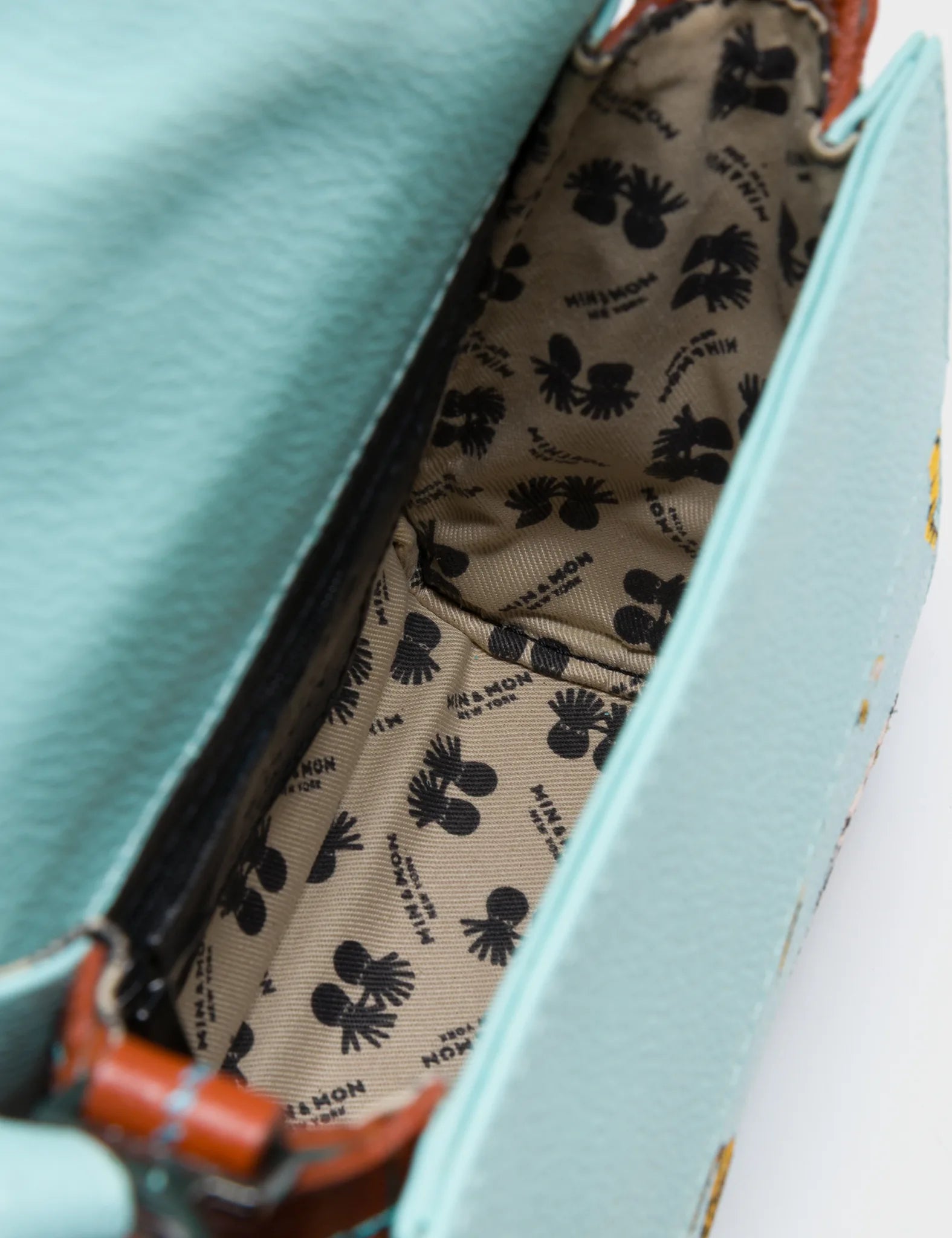 Anastasio Micro Crossbody Handbag Eggshell Blue Leather - Retro Tiger Embroidery - inside View