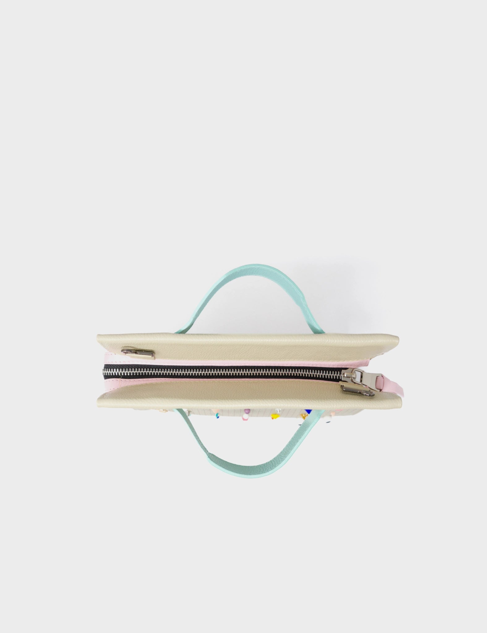 Vali Crossbody Gravel Beige Leather Bag - Studs Pattern - Top