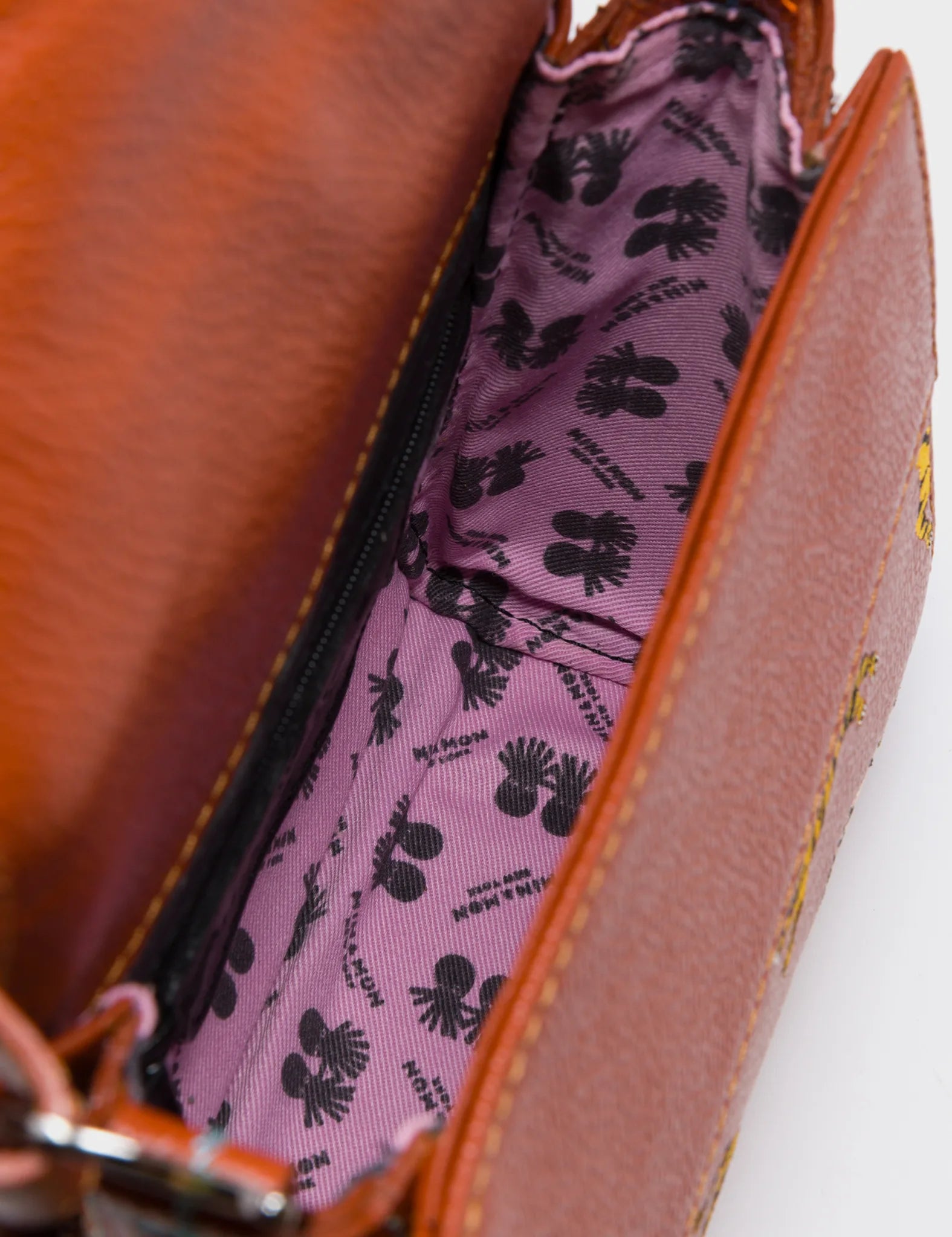 Anastasio Micro Crossbody Handbag Baked City Brown Leather - Retro Tiger Embroidery - Inside View