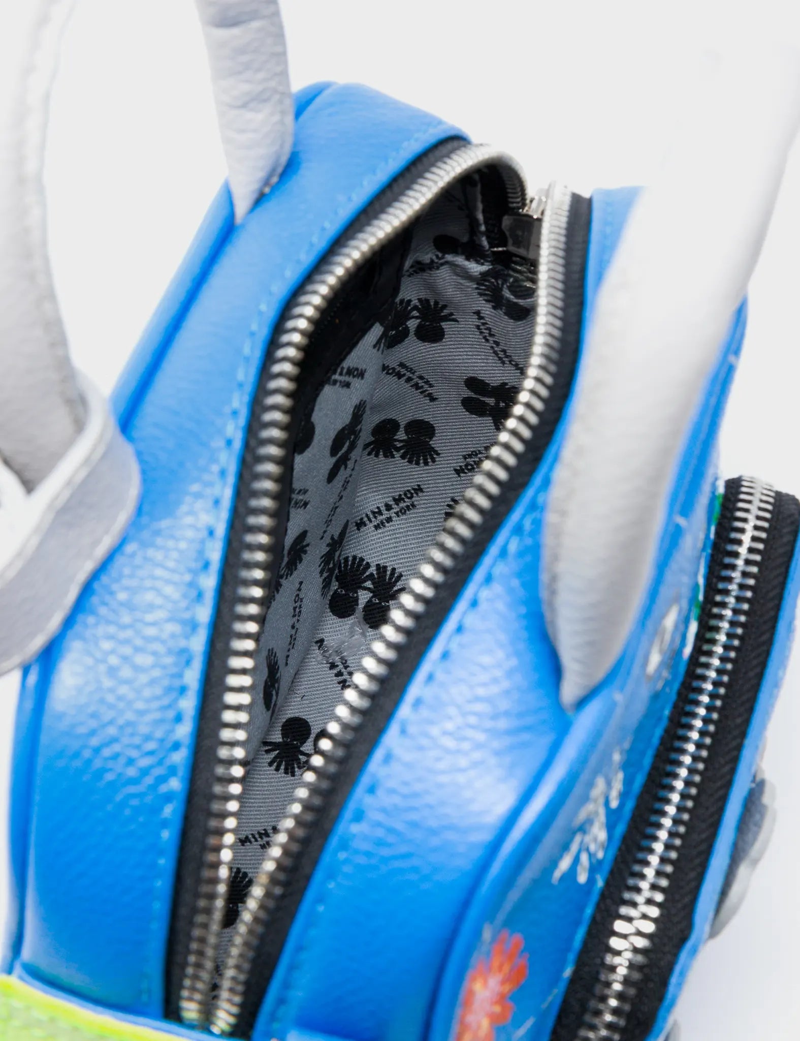 Marino Mini Crossbody Ibiza Blue Leather Bag - Floralia Design - Inside 