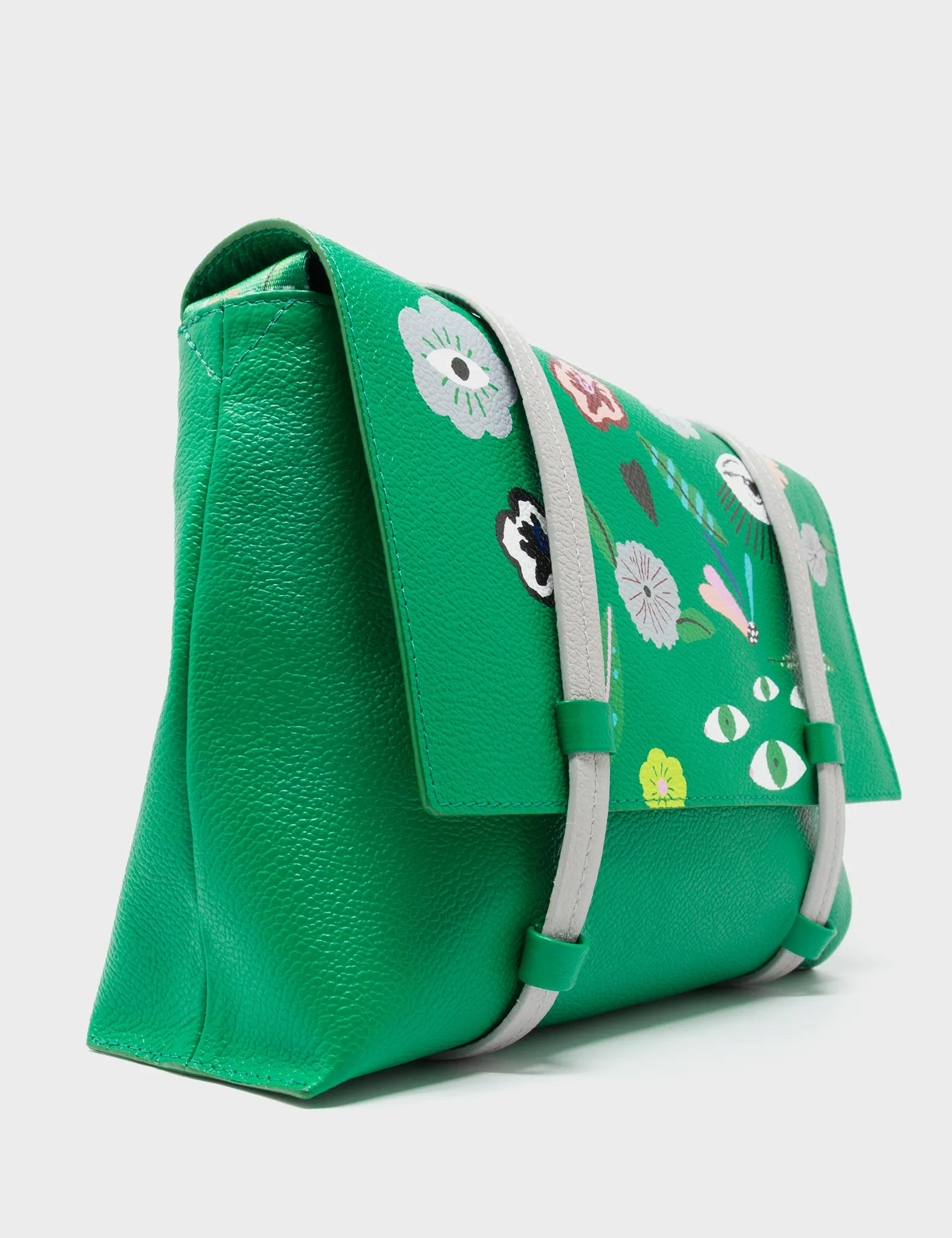 Victor Irish Green Small Messenger Bag - Floralia Embroidery - Side