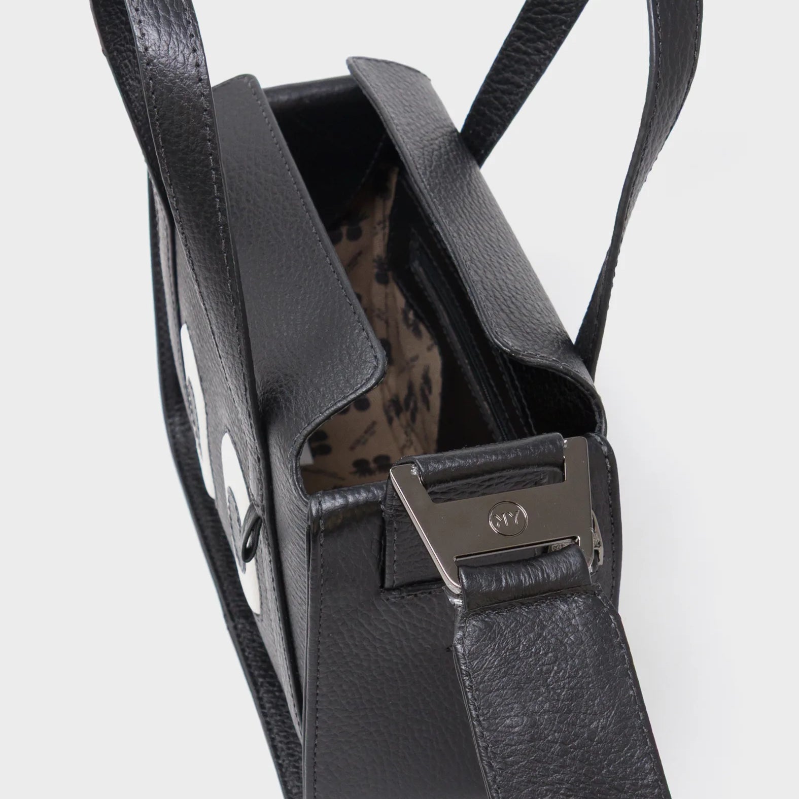 Benji Small Crossbody Black Leather Bag - Look Up - Open View