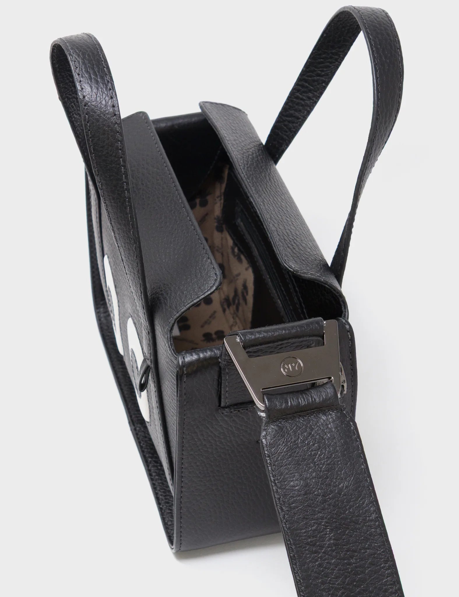 Benji Small Crossbody Black Leather Bag - Look Up - Open View
