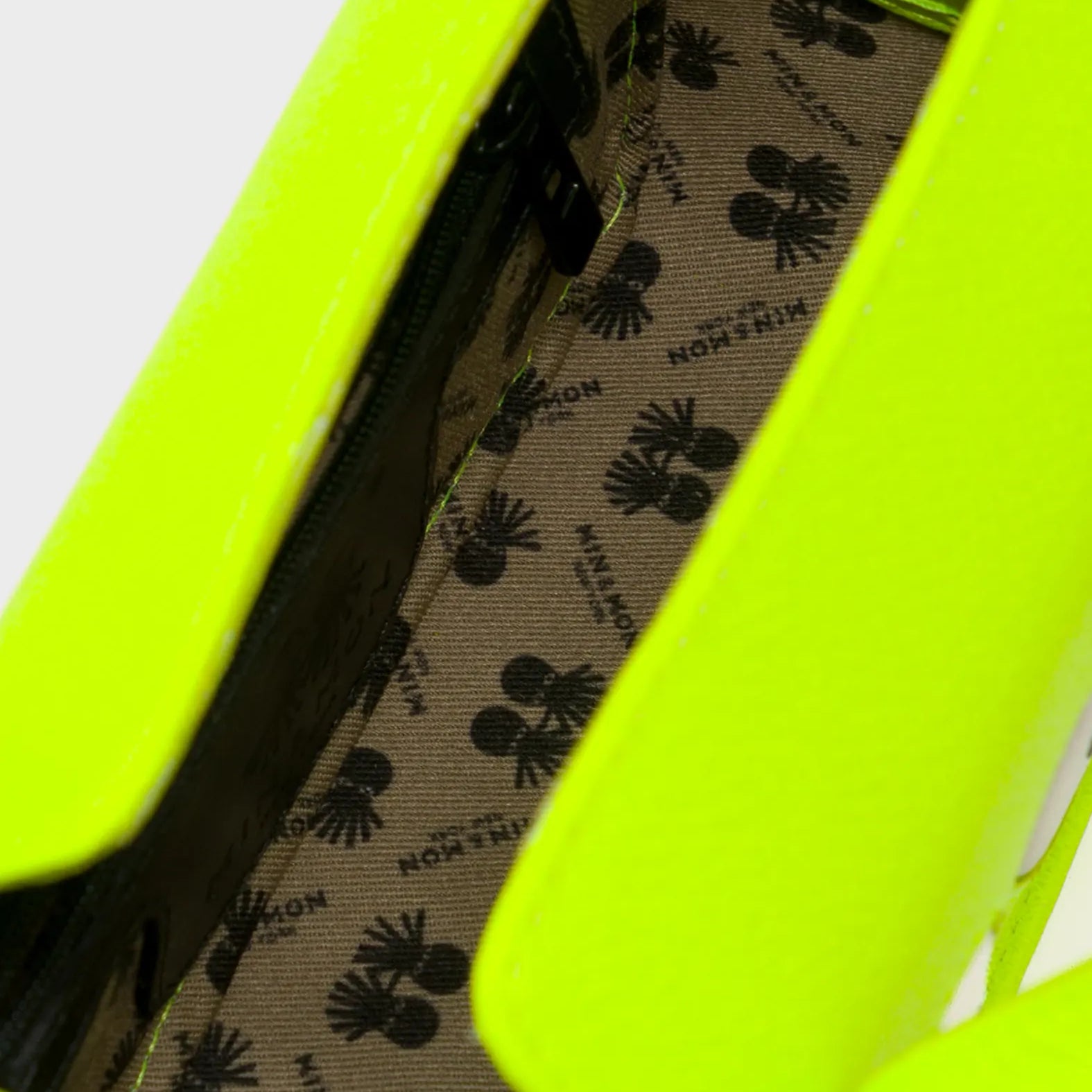 Benji Micro Crossbody Neon Lime Leather Bag - Eyes Engraved - Inside View