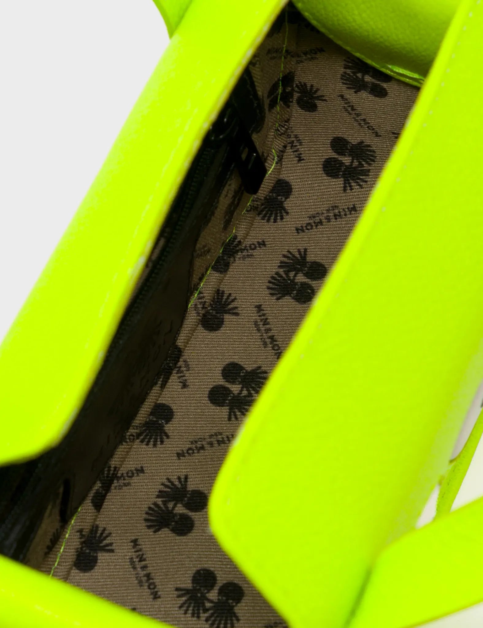 Benji Micro Crossbody Neon Lime Leather Bag - Eyes Engraved - Inside View