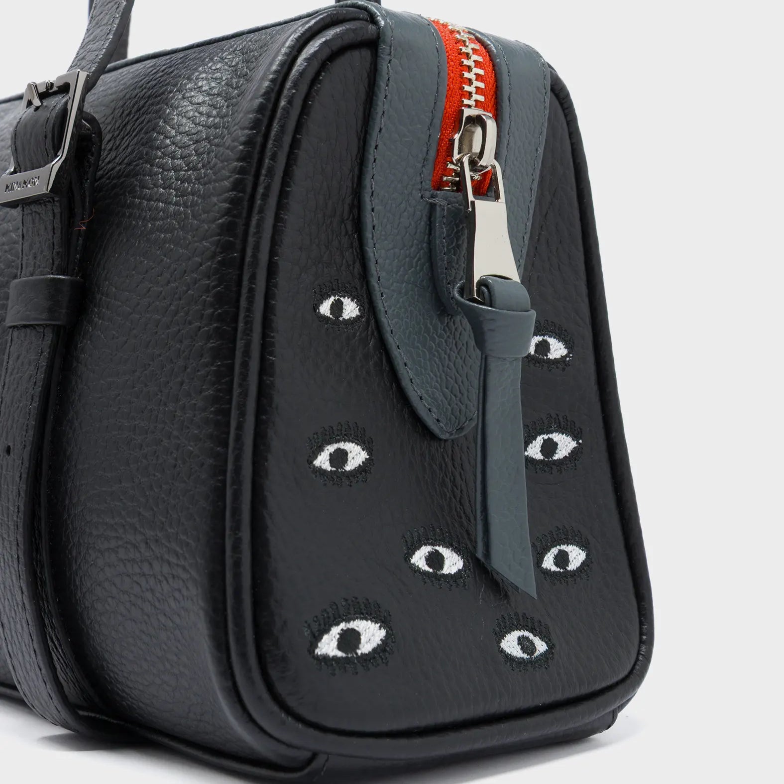 Esther Black Satchel Mini Bag - All Over Eyes Embroidery - Side View
