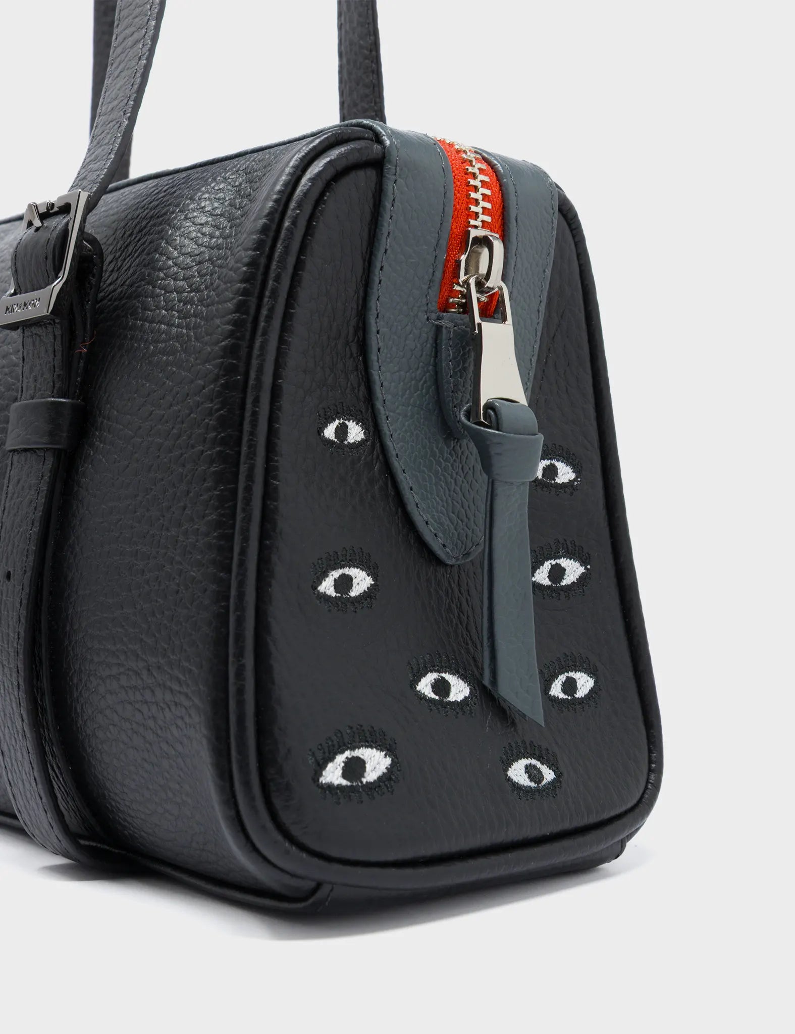 Esther Black Satchel Mini Bag - All Over Eyes Embroidery - Side View