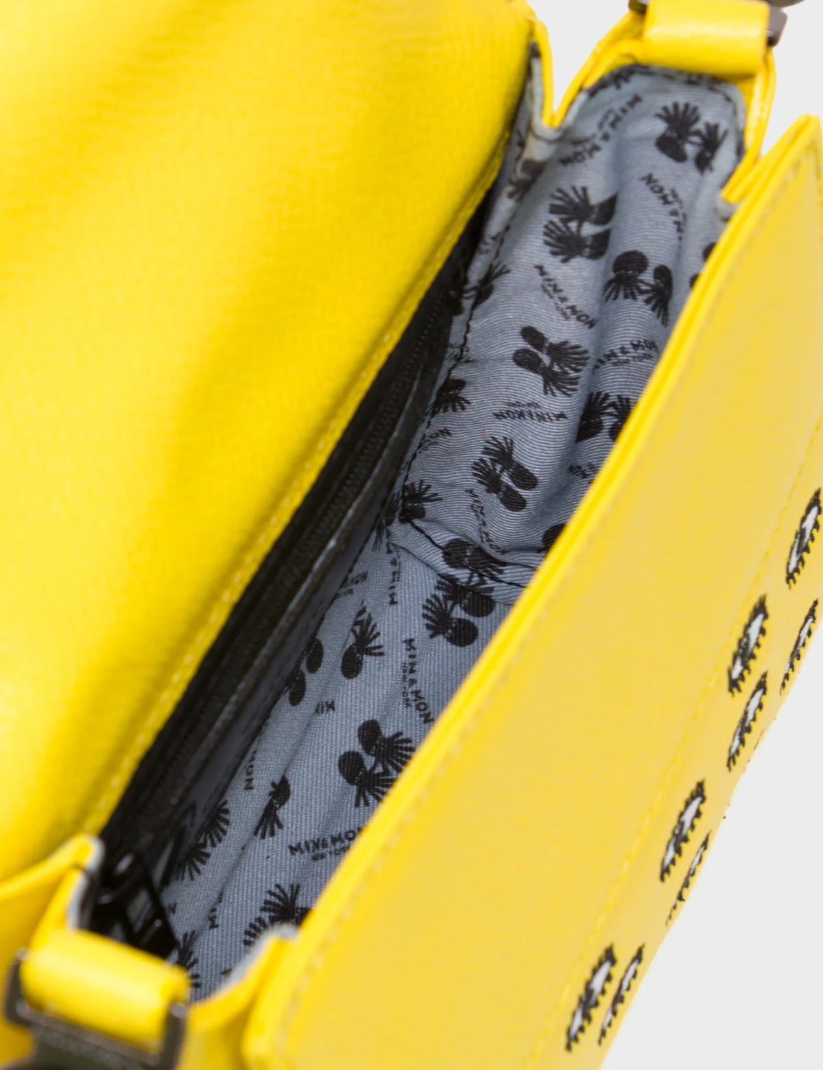 Anastasio Micro Crossbody Handbag Aurora Yellow Leather - All Over Eyes Embroidery - Open view