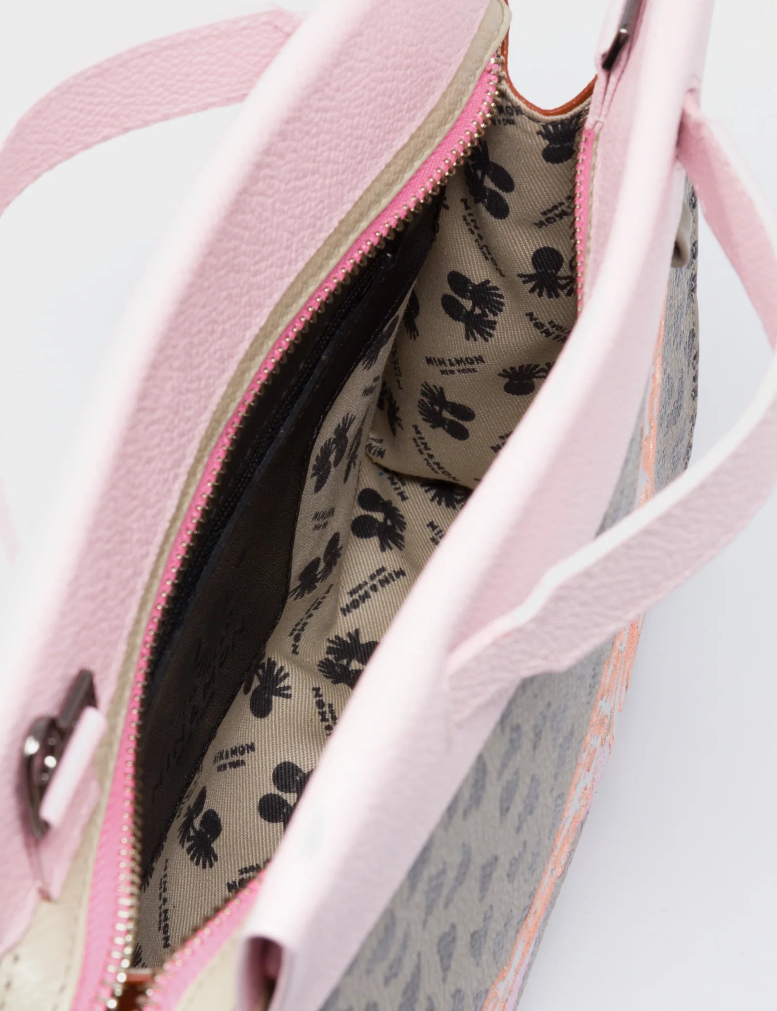 Vali Crossbody Tuffet Brown and Parfait Pink - Retro Tiger Design - Inside View