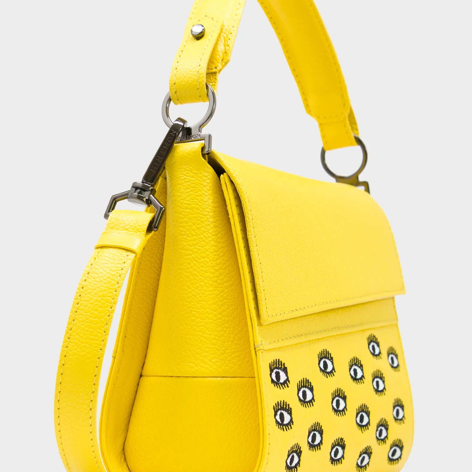 Anastasio Micro Crossbody Handbag Aurora Yellow Leather - All Over Eyes Embroidery - Detail view