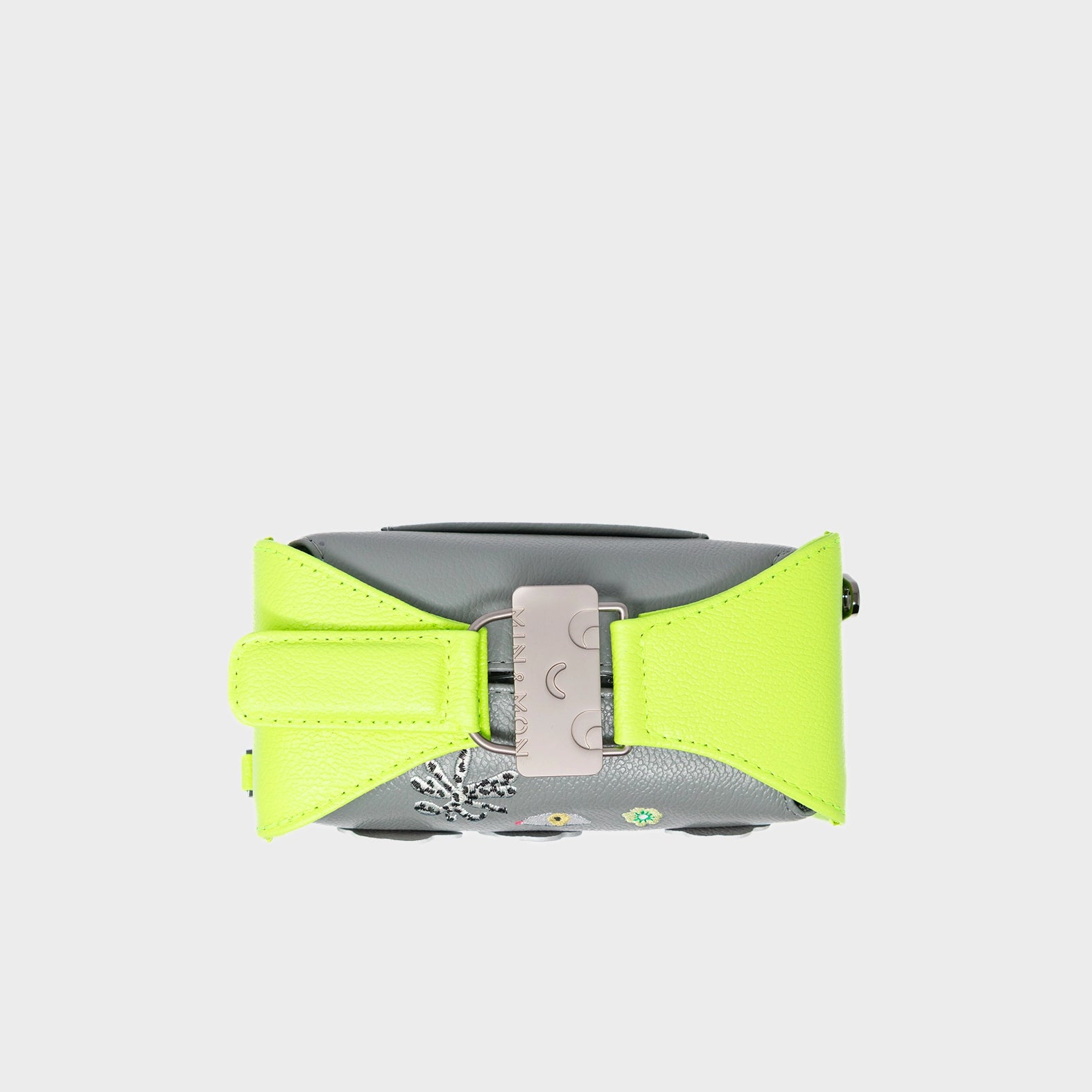 Benji Micro Crossbody Sharp Green and Gray Leather Bag - Floralia Embroidery - Top View