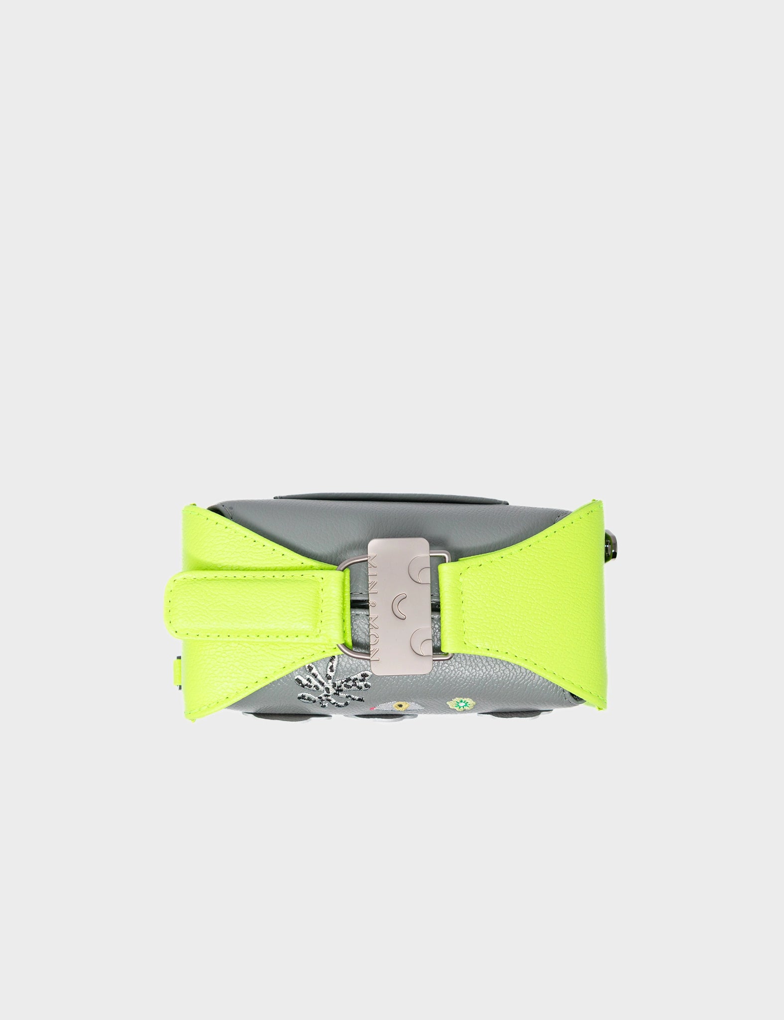 Benji Micro Crossbody Sharp Green and Gray Leather Bag - Floralia Embroidery - Top View