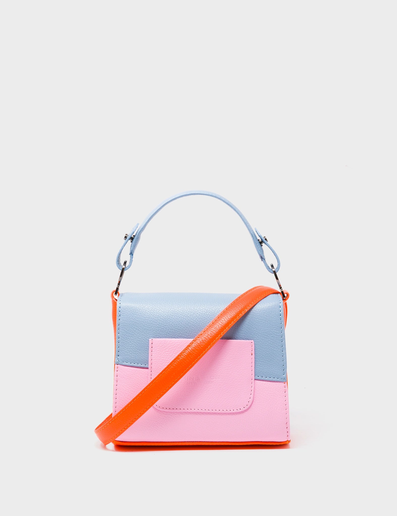 Anastasio Micro Crossbody Handbag Cerulean Blue and Soft Neon Pink Leather - All Over Eyes Embroidery - Back