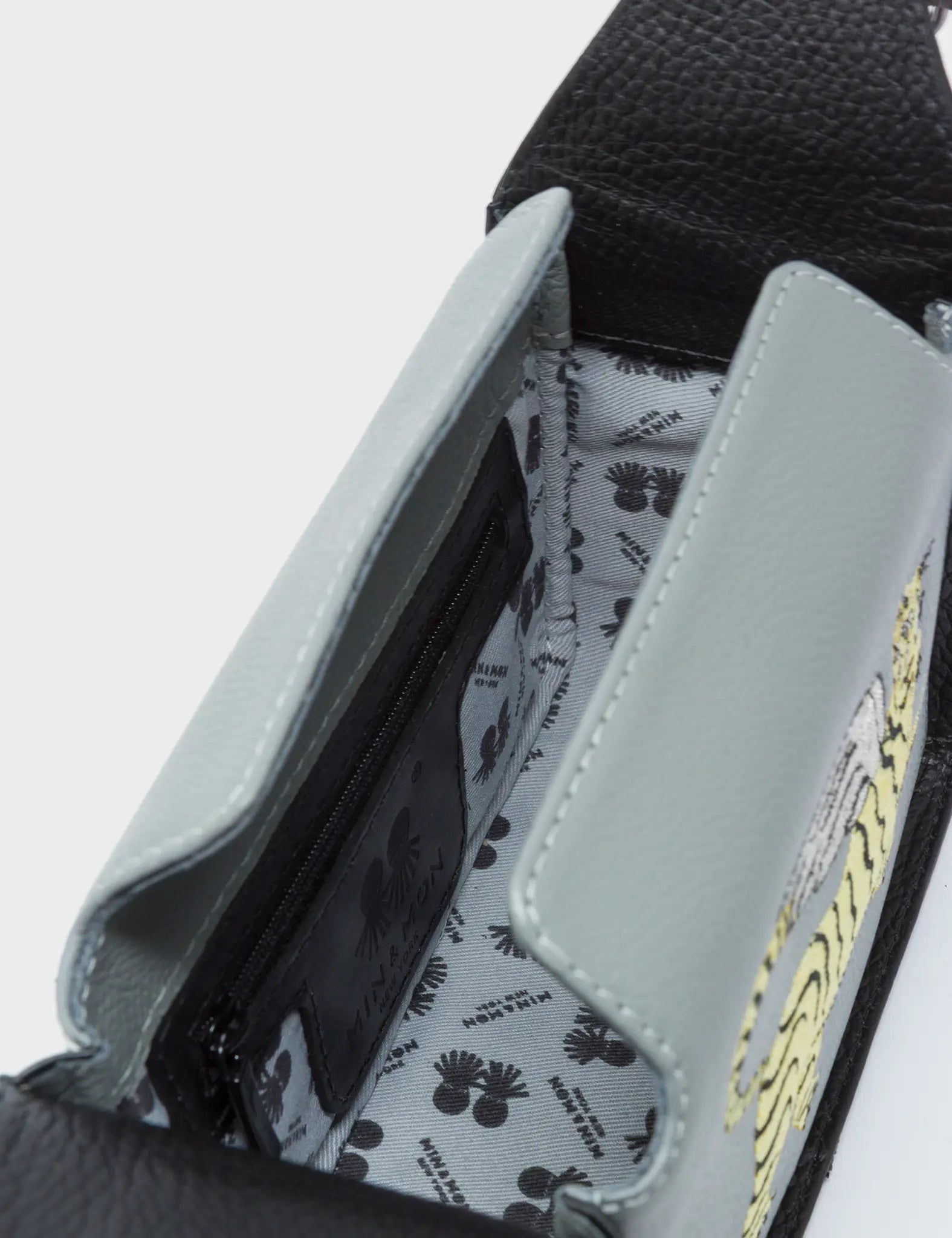 Benji Micro Crossbody Black and Gray Leather Bag - Winged Tiger Embroidery - Inside