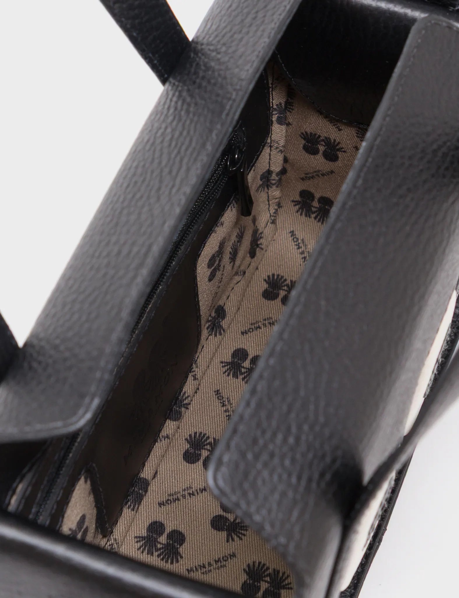 Benji Small Crossbody Black Leather Bag - Look Up - Inside View