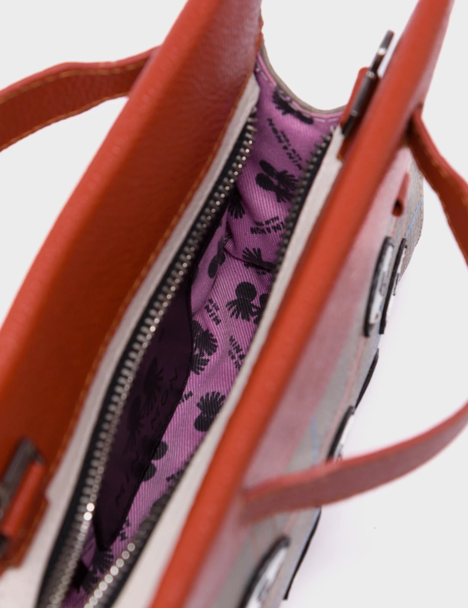 Vali Crossbody Micro Tuffet Brown Leather Bag - Eyes Applique Adjustable Handle - Open