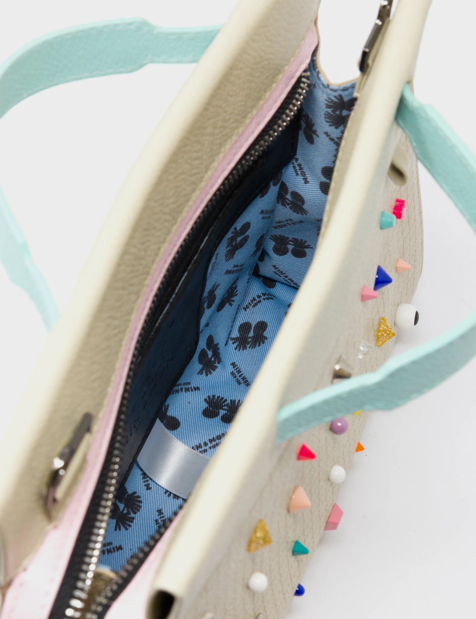 Vali Crossbody Gravel Beige Leather Bag - Studs Pattern - Open