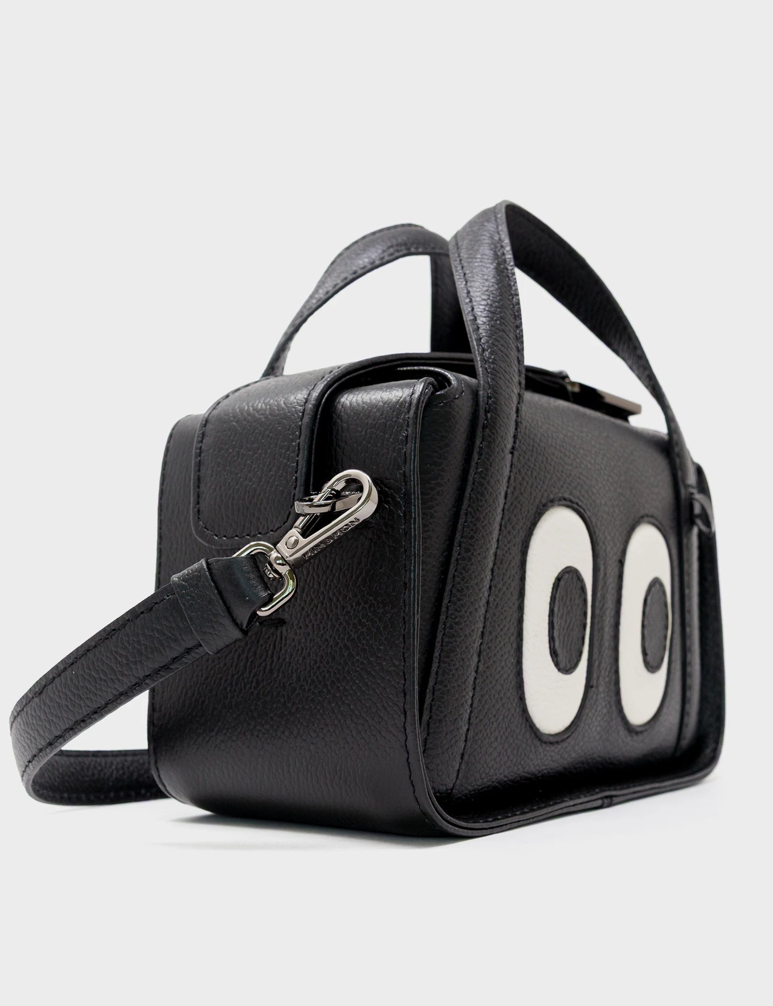 Benji Micro Crossbody Black Leather Bag - Look Up - Side View