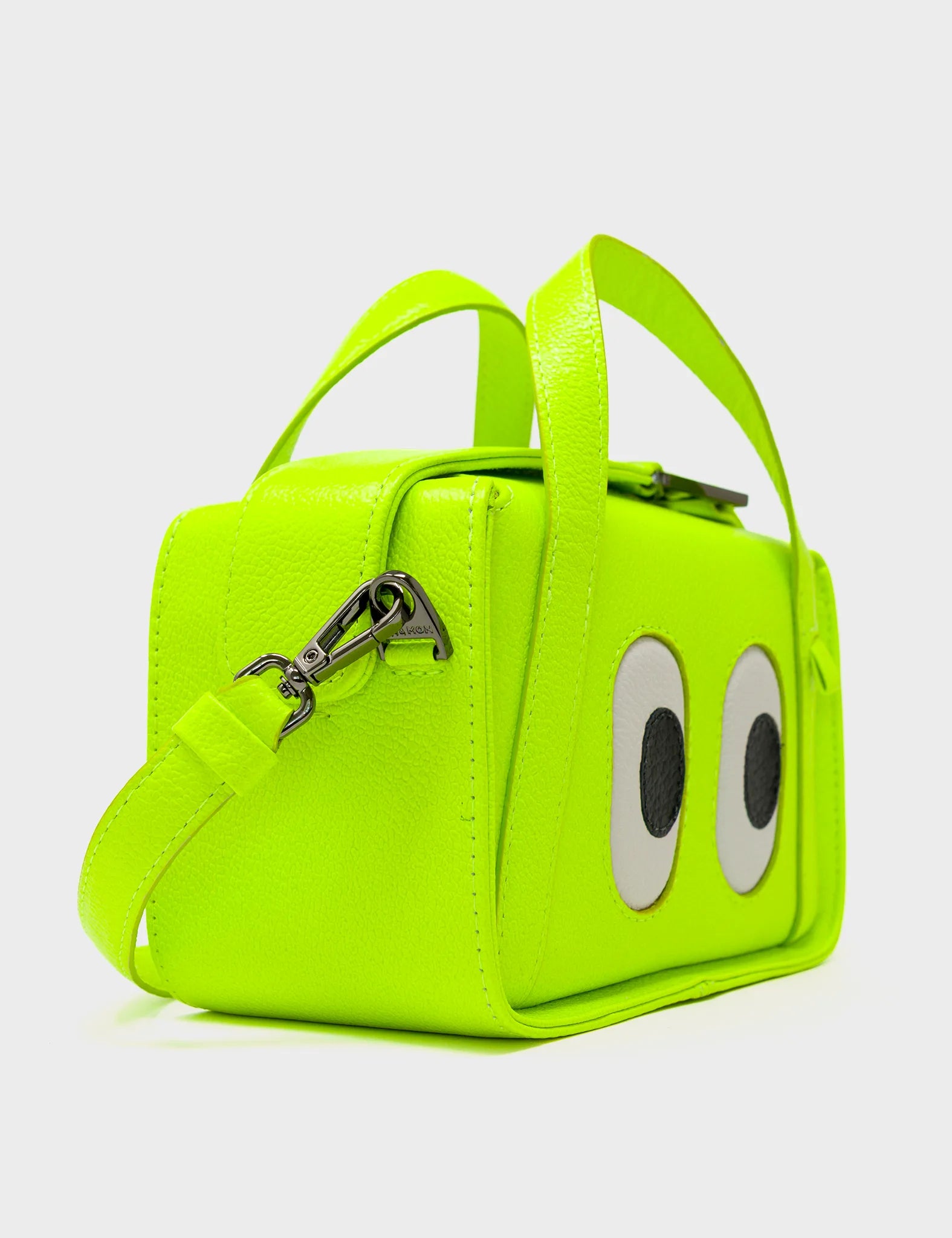 Benji Micro Crossbody Neon Lime Leather Bag - Eyes Engraved - Side View