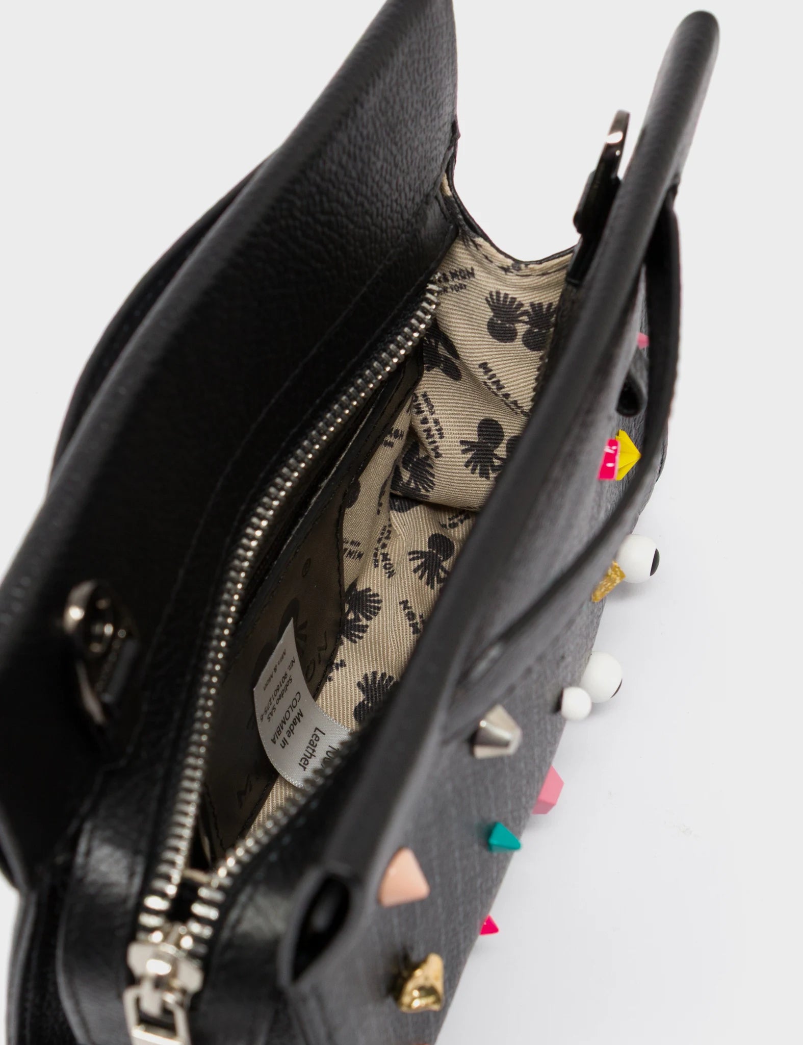 Vali Crossbody Micro Black Leather Bag - Studs Adjustable Handle - Open