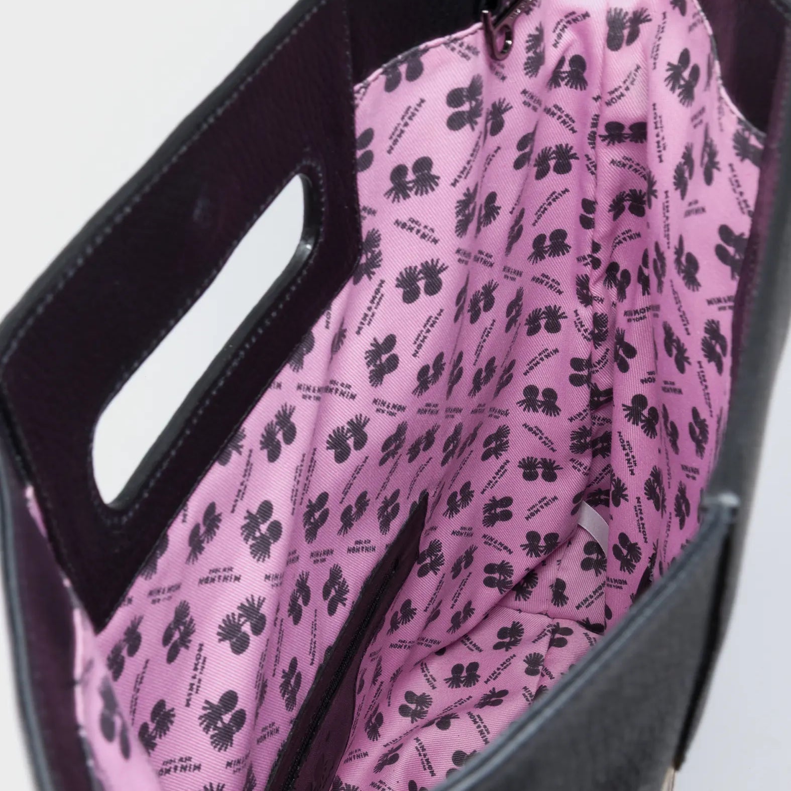 Milo Convertible Crossbody Bag - Black Leather Creatures of the Future Print - Inside View
