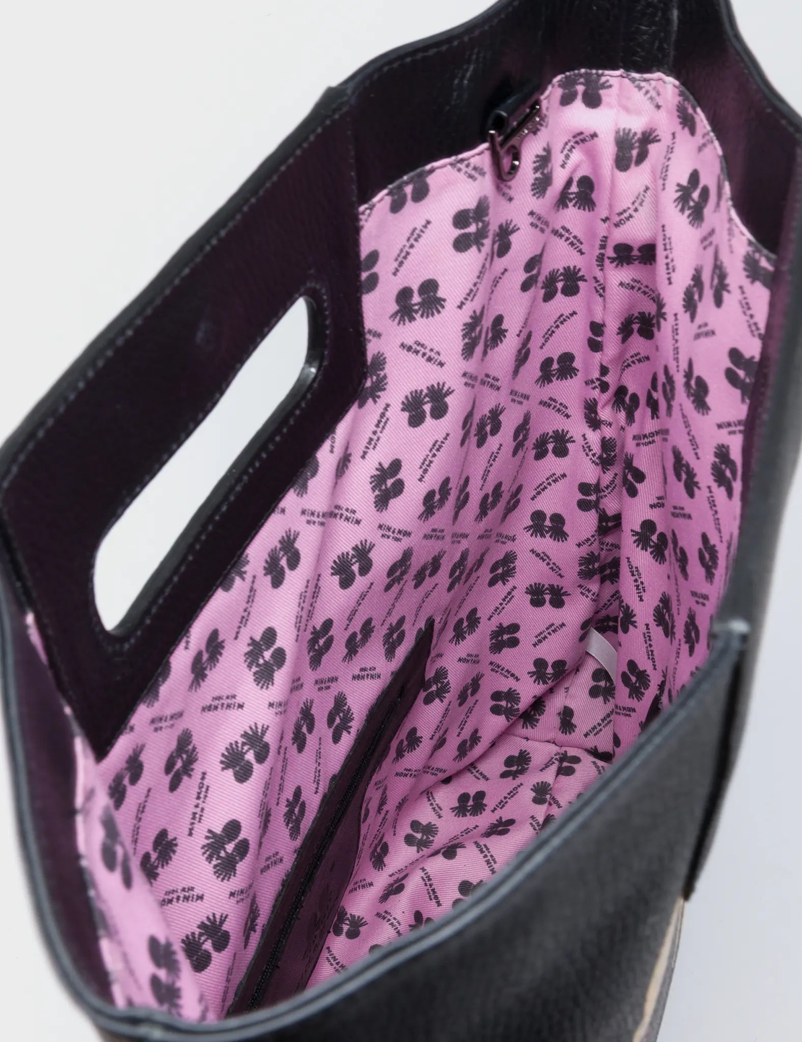 Milo Convertible Crossbody Bag - Black Leather Creatures of the Future Print - Inside View