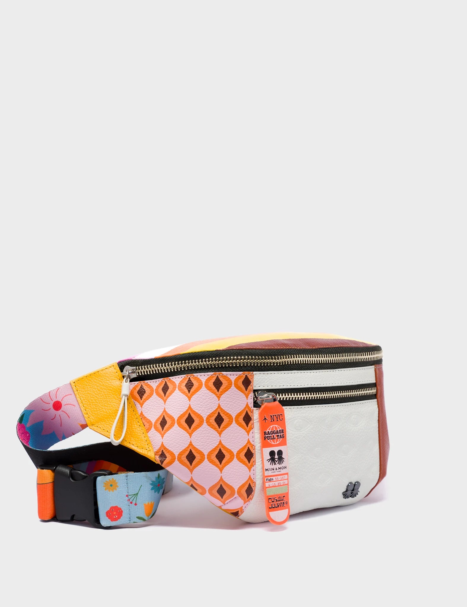 Fanny Pack Cream And Marigold Leather - Eyes Pattern Debossed