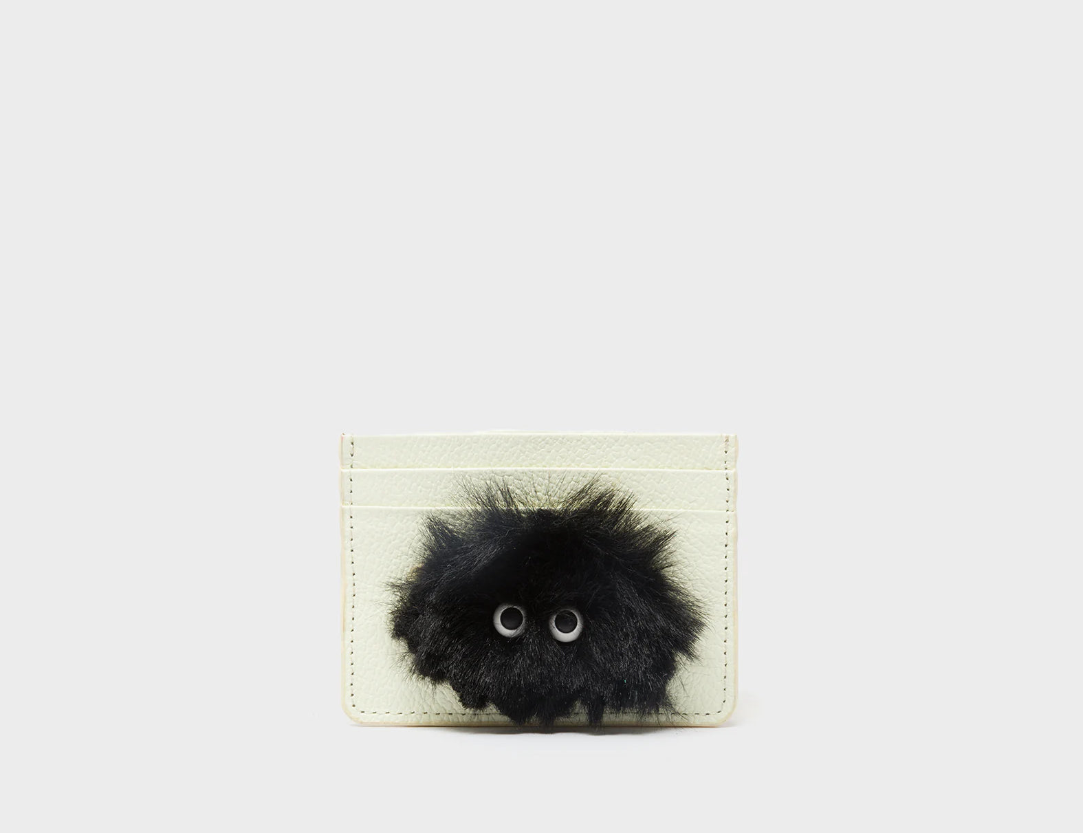 Filium Almond Leather Cardholder - Fuzzy Monster Applique - Front View