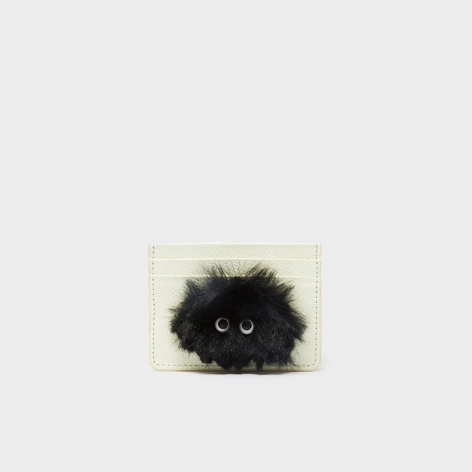 Filium Almond Leather Cardholder - Fuzzy Monster Applique - Front View