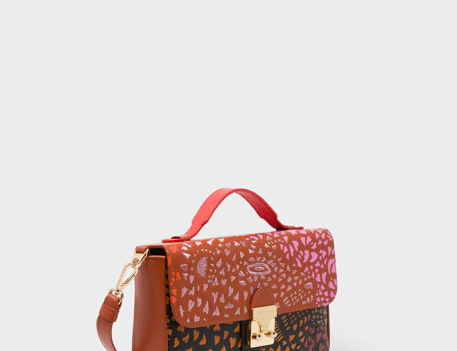 Amantis Baked City Brown Leather Crossbody Mini Handbag - Retro Tiger Design