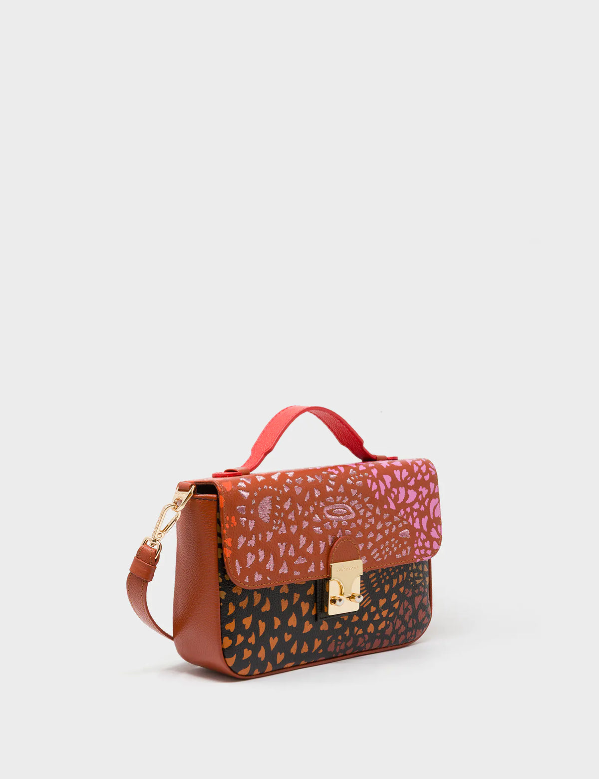 Amantis Baked City Brown Leather Crossbody Mini Handbag - Retro Tiger Design