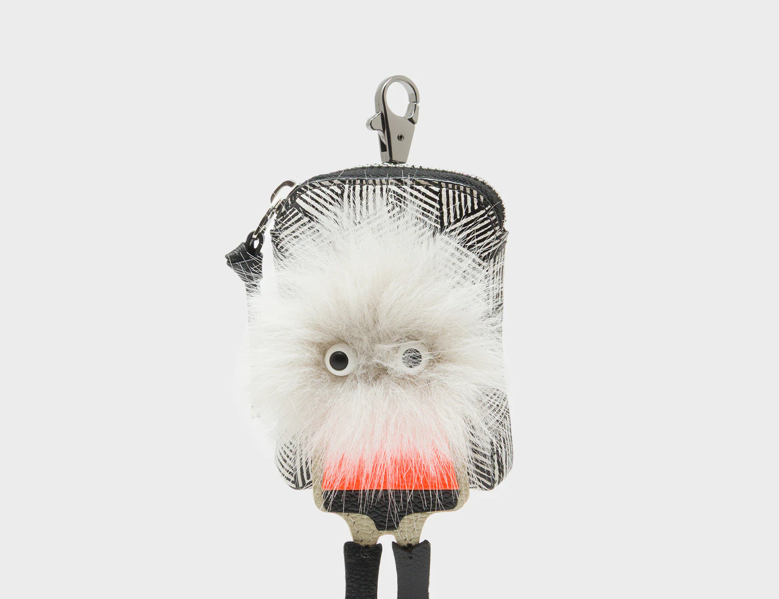 Florence Pouch Charm - Cream Leather Keychain Monster Applique - Front View