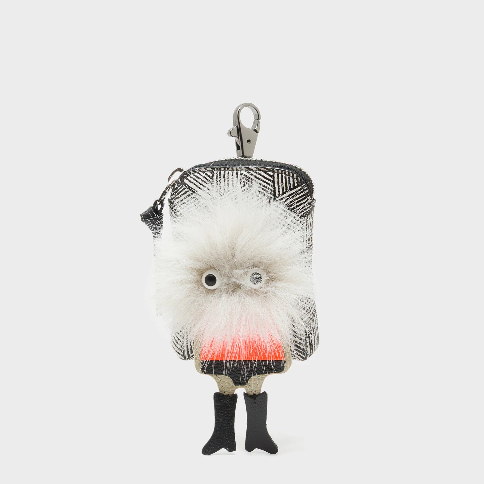 Florence Pouch Charm - Cream Leather Keychain Monster Applique - Front View