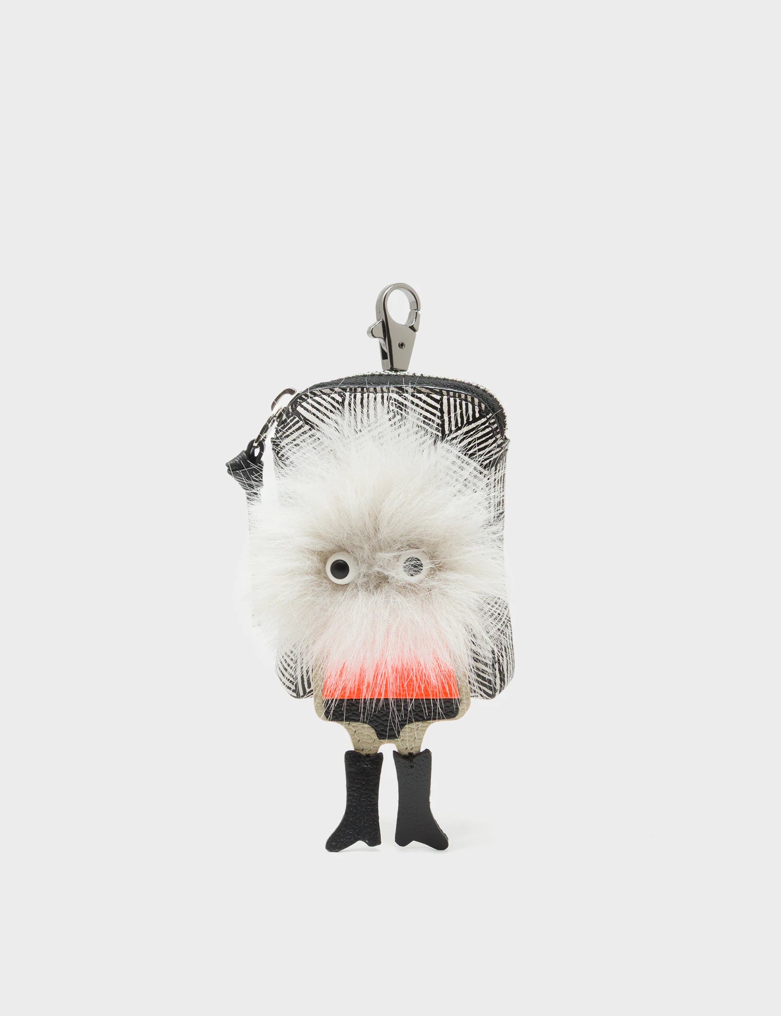 Florence Pouch Charm - Cream Leather Keychain Monster Applique - Front View