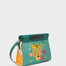 Vali Crossbody Small Deep Sea Green Leather Bag - Tiger and Flowers Embroidery - Main View