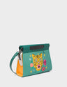 Vali Crossbody Small Deep Sea Green Leather Bag - Tiger and Flowers Embroidery - Main View