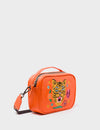 Verto Crossbody Vermillion Orange Leather Handbag - Tiger and Flowers Embroidery