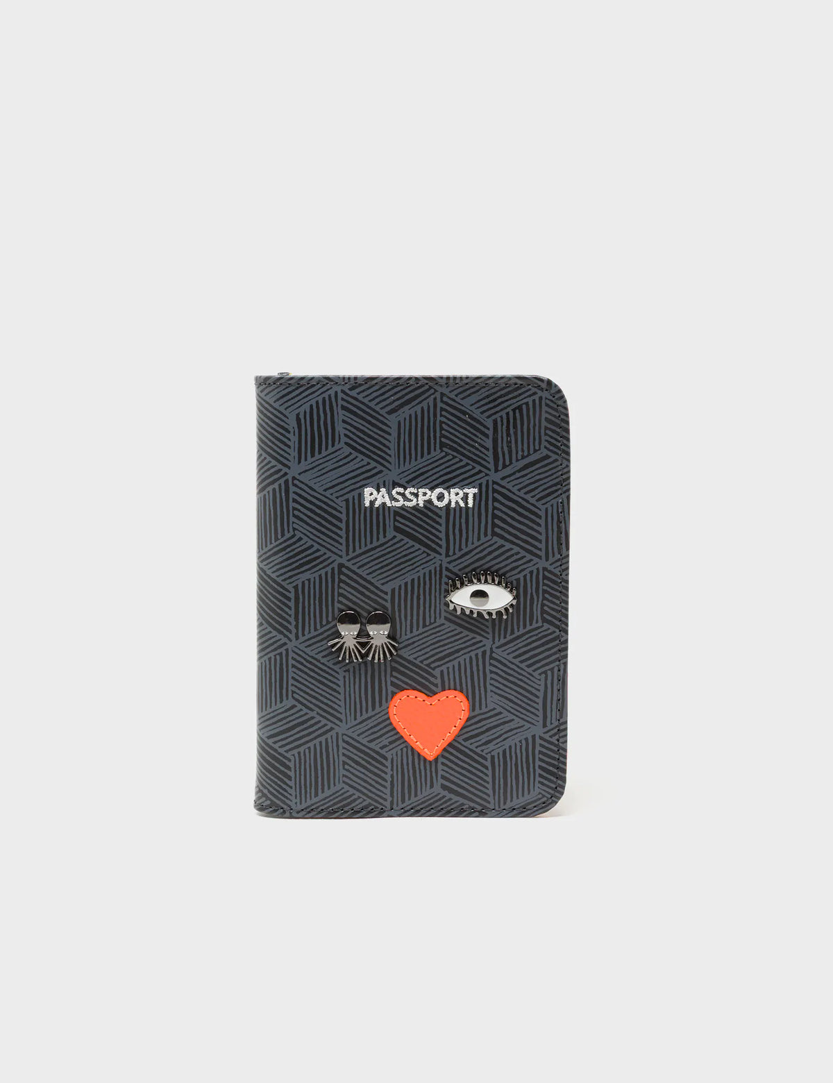 Frida Black Leather Passport Cover - Cubes Design - Front View