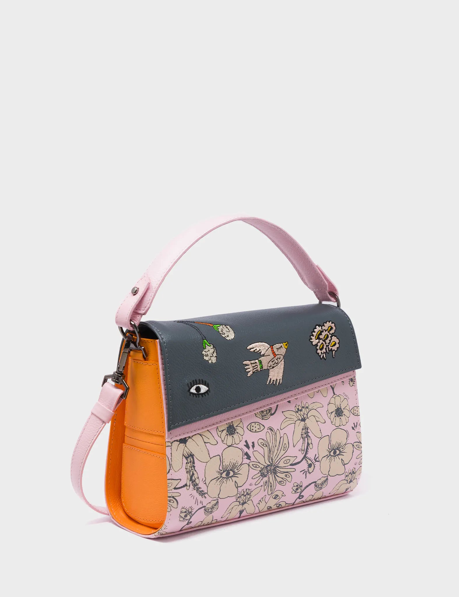 Anastasio Mini Crossbody Handbag Parfait Pink Leather -  Flowers Design