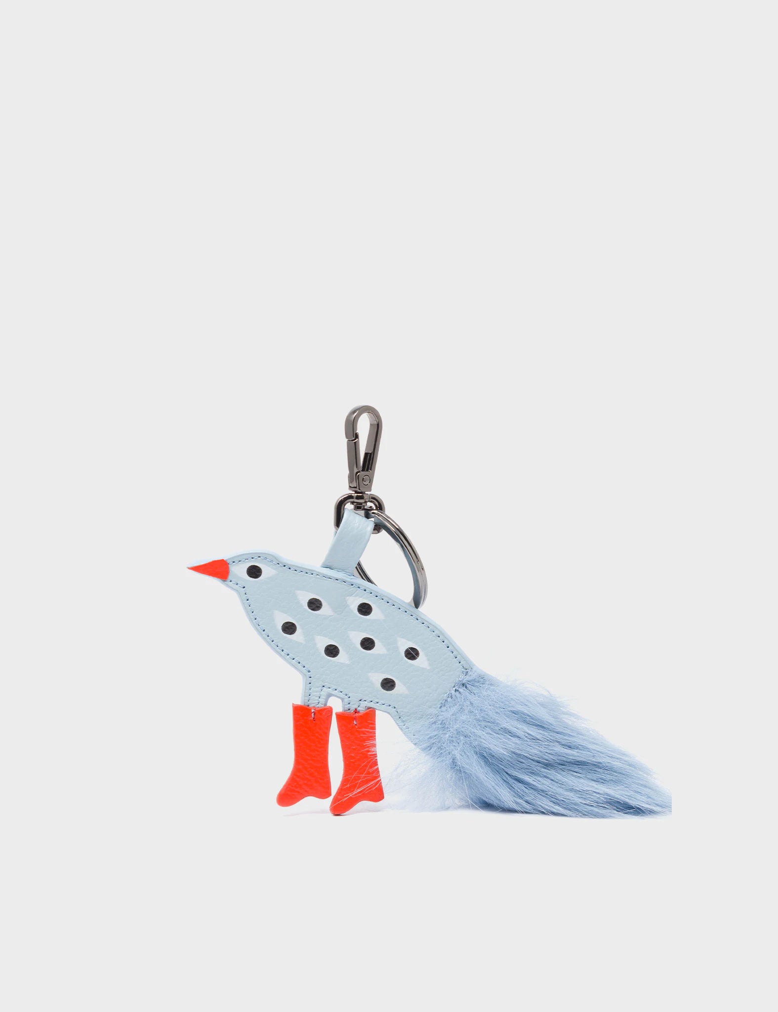 Bird In Boots Charm - Light Blue Leather Keychain - Front View