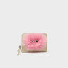 Frodo Gravel Beige Leather Zip Around Wallet - Fuzzy Monster Applique - Front
