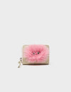 Frodo Gravel Beige Leather Zip Around Wallet - Fuzzy Monster Applique