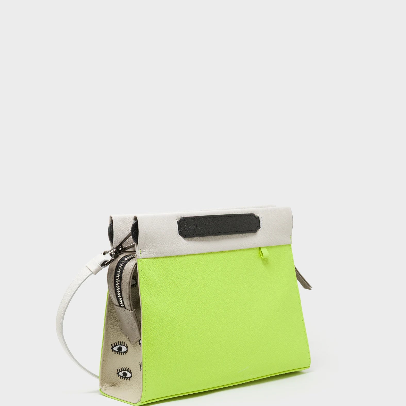 Vali Crossbody Sharp Green Leather Bag - All Over Eyes Embroidery - Main View