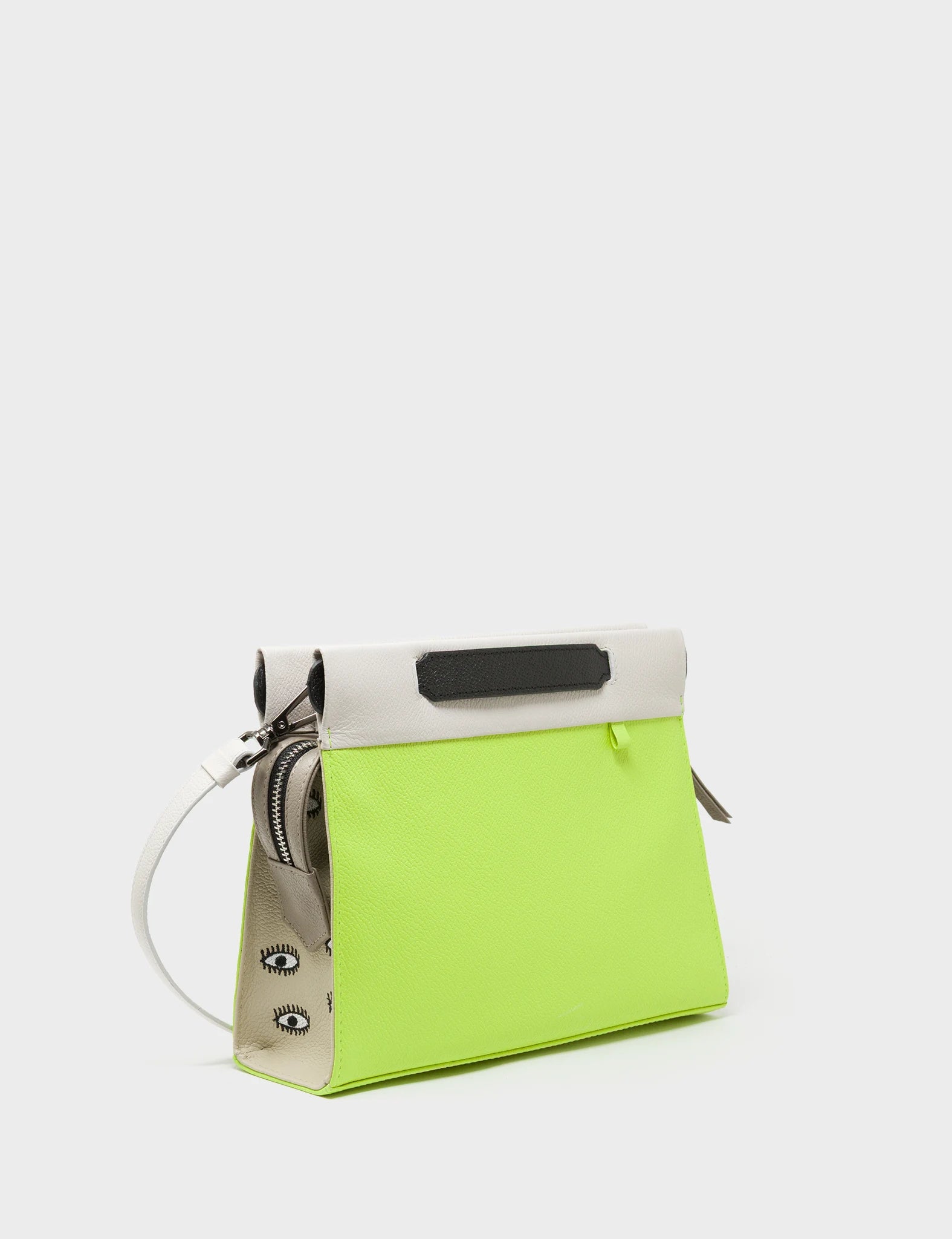 Vali Crossbody Sharp Green Leather Bag - All Over Eyes Embroidery - Main View
