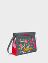 Vali Crossbody Small Stormy Gray Leather Bag - Tiger and Flowers Embroidery - Main View