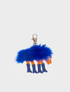 Wolf In Heels Charm - Marigold and Blue Fur and Leather Keychain