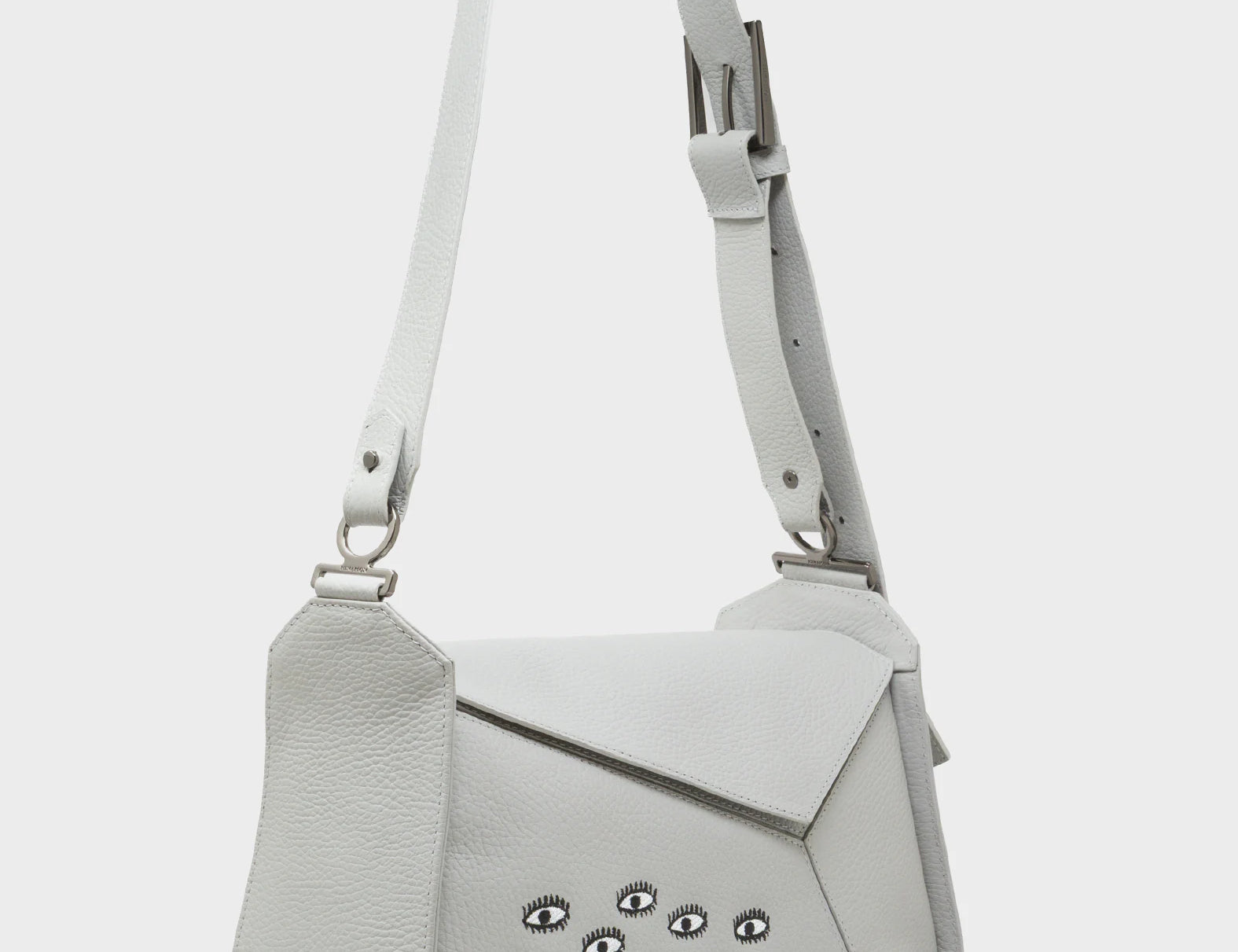 Houston Moonwalk Gray Leather Shoulder Bag - All Over Eyes Embroidery - Main View