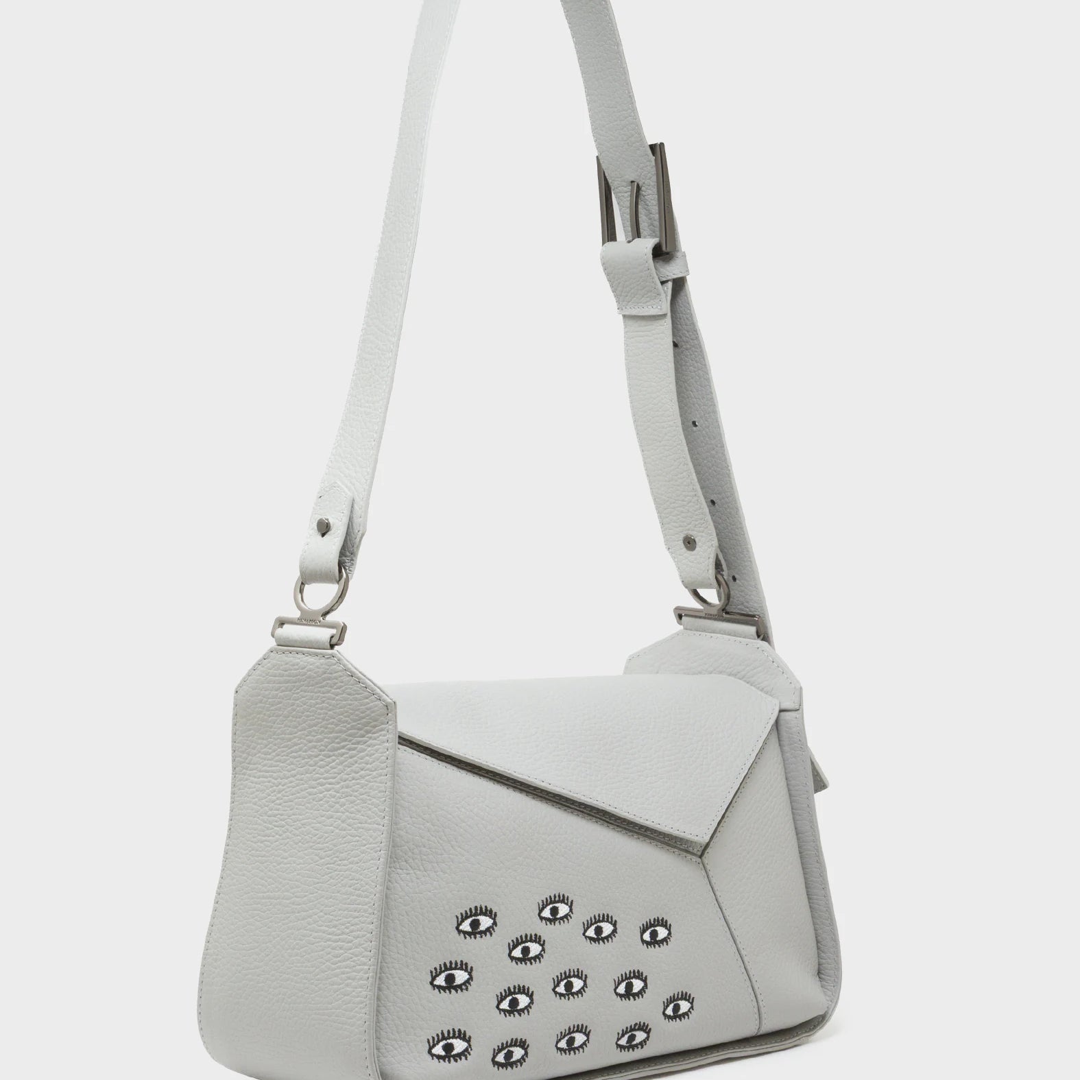 Houston Moonwalk Gray Leather Shoulder Bag - All Over Eyes Embroidery - Main View